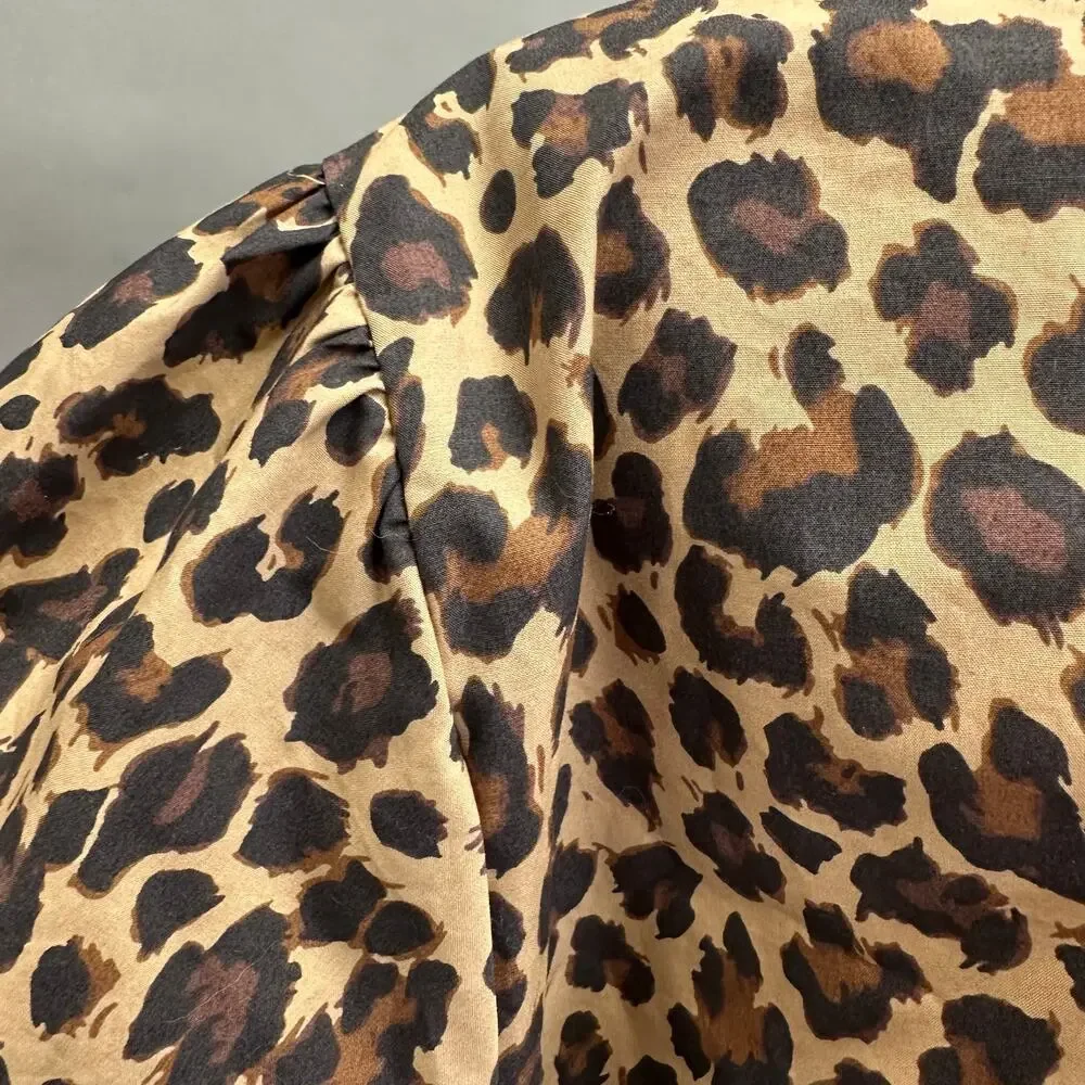 Abercrombie‎ & Fitch Short-Sleeve Tie-Front Top Leopard Print Size Large NWT
